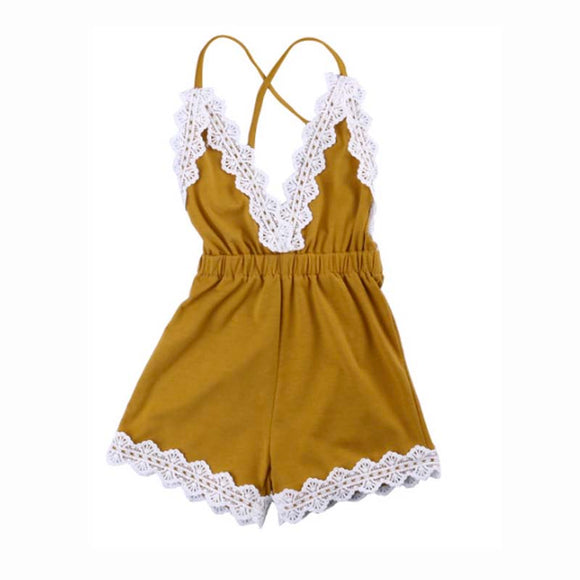 Backless V-Neck Lace Summer Romper