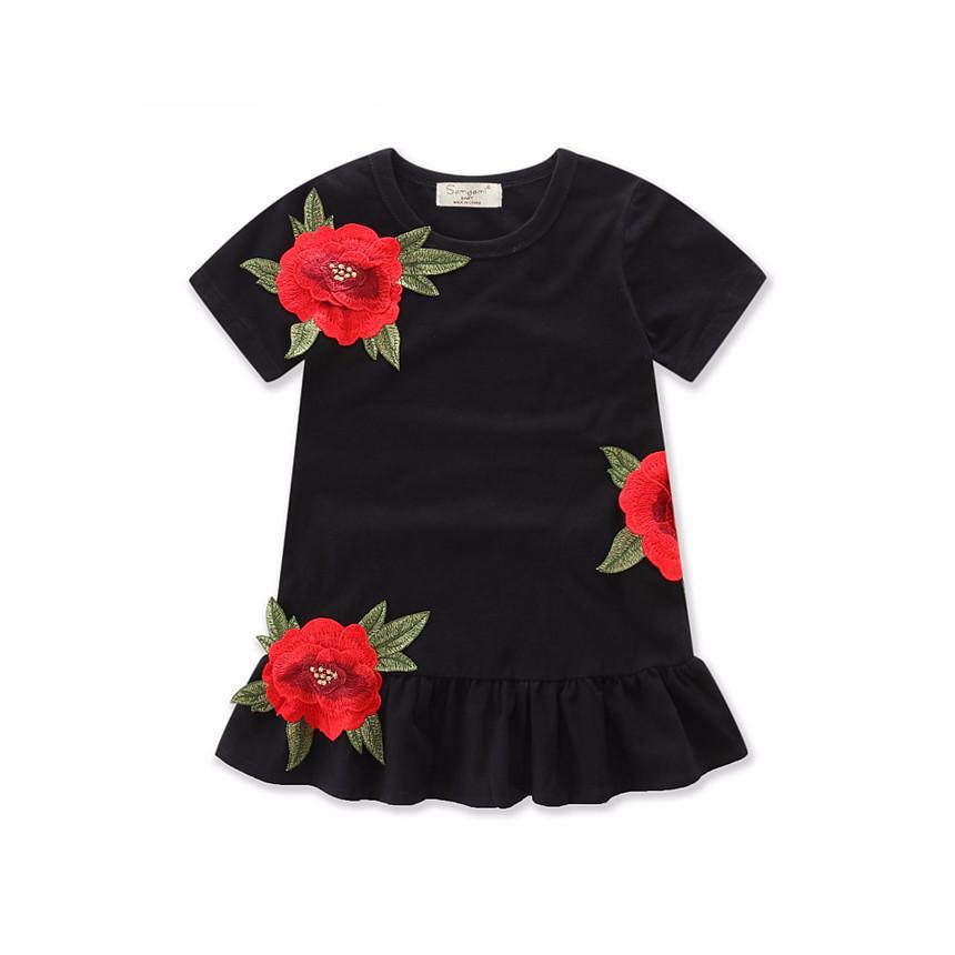 Rose Embroider Black Dress - Charlotte Baby Closet Rose Embroider Black Dress - Charlotte Baby Closet